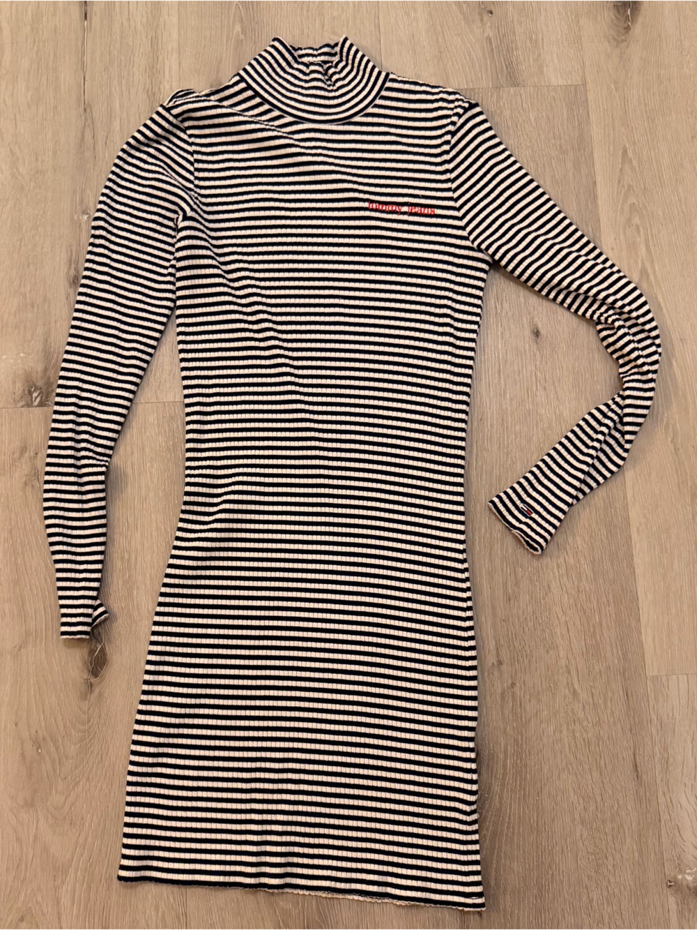Tommy Jeans Striped Ribbed Knit Maxi Long Dress Navy White Size Small S